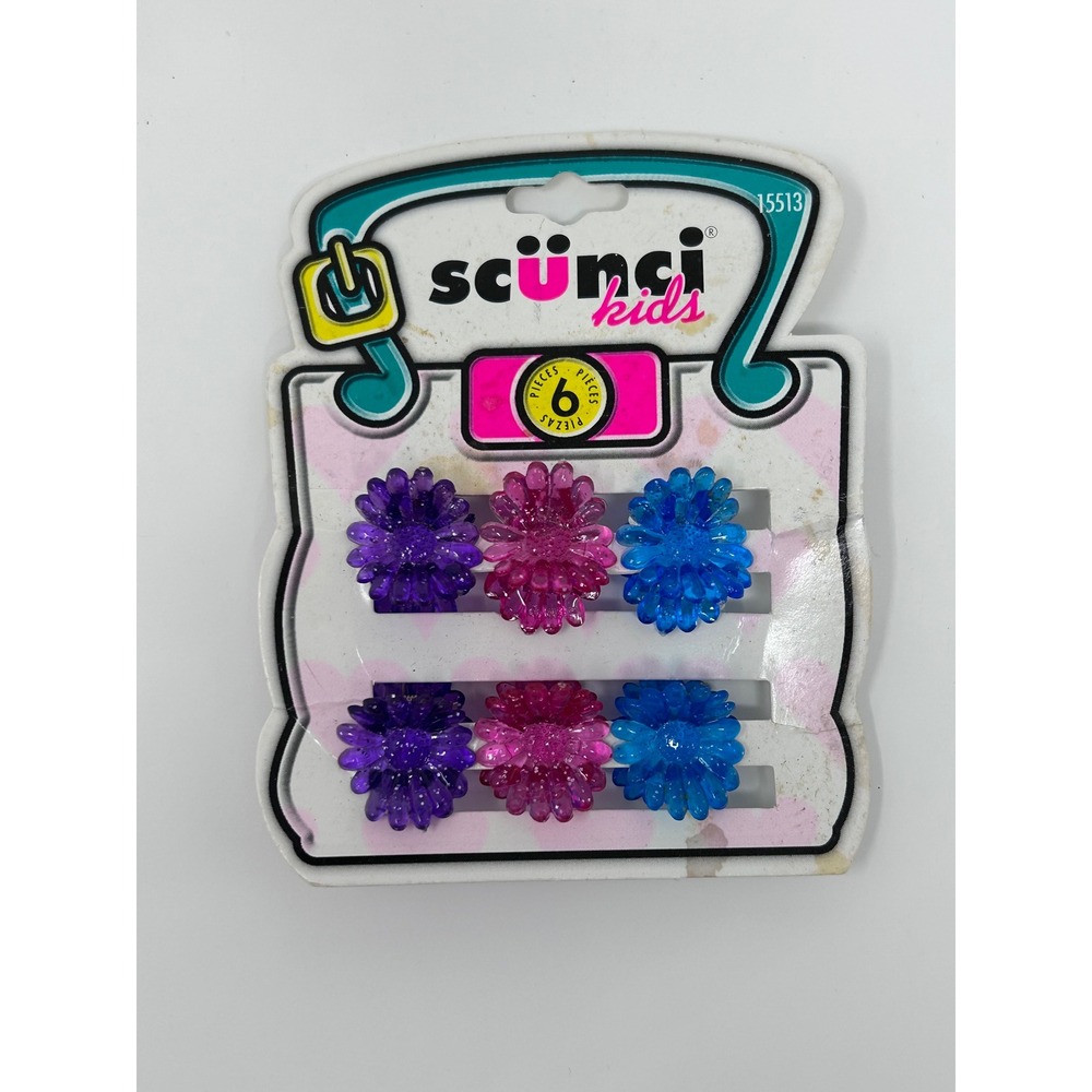 Vintage 1999 Scunci Kids Flower Hair Clips‎ 6pc Glitter Daisy Purple Pink NOS
